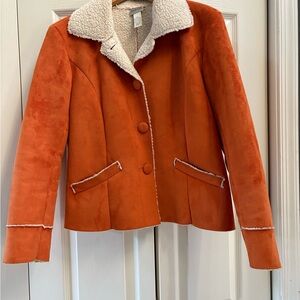 My favorite color suade feel jacket with lambs wool look trim